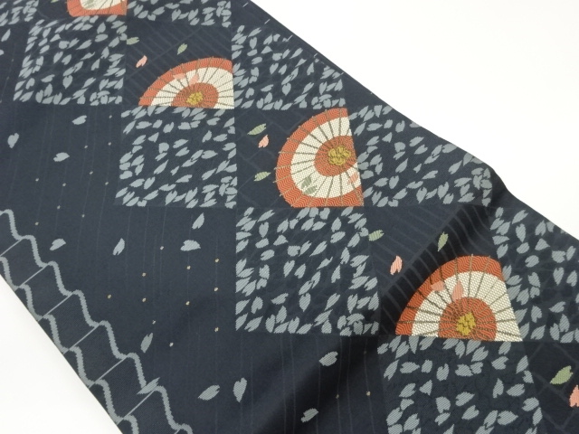 JAPANESE NAGOYA OBI / WOVEN RHOMBUS & SAKURA